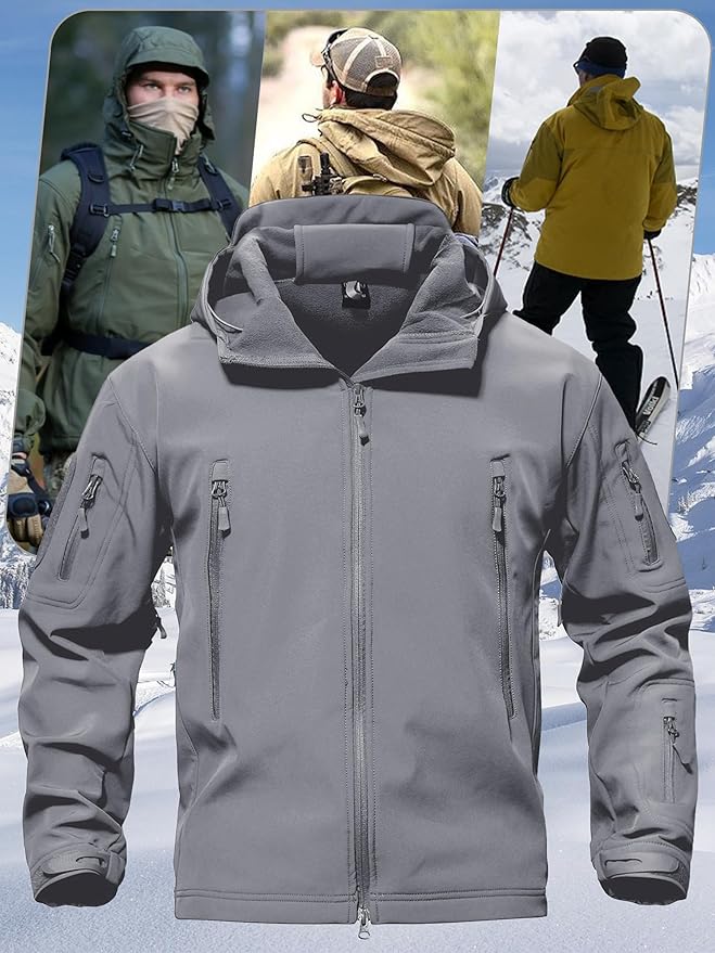 TACVASEN Men's Special Ops Military Tactical Soft Shell Winter Warm Fleece Lined Jacket Rain Hood Coat Hiking Snowboard
