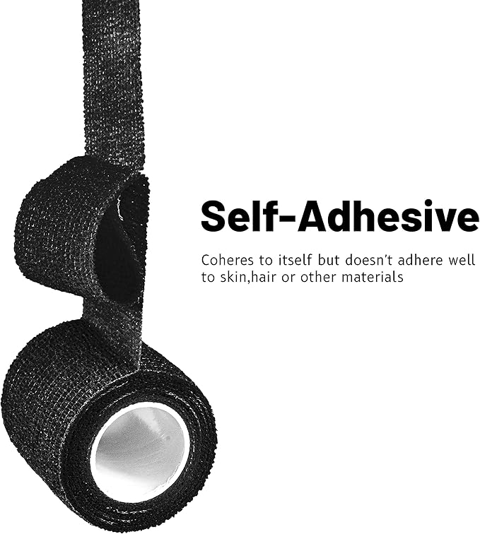 FRESINIDER 9 Rolls Self Adhesive Wrap Athletic Tape Gauze, Breathable Elastic Cohesive Bandage for Sports Injury & Pet (7 Pcs 2" x 5 Yards + 2 Pcs 1" X 5 Yards) (Black)