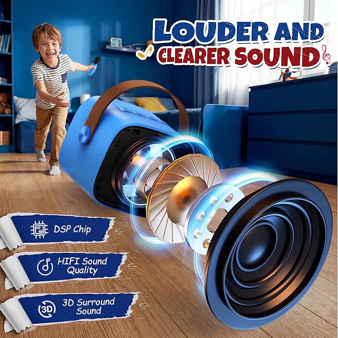 YLL Mini Karaoke Machine for Kids Adults, Portable Bluetooth Speaker with 2 Wireless Microphones, Birthday Gifts Toys for Girls Boys Ages 3, 4, 5, 6, 7, 8, 9,10,11,12+ Years Old Toddler (Royal-Blue)