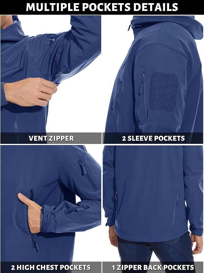 TACVASEN Men's Special Ops Military Tactical Soft Shell Winter Warm Fleece Lined Jacket Rain Hood Coat Hiking Snowboard