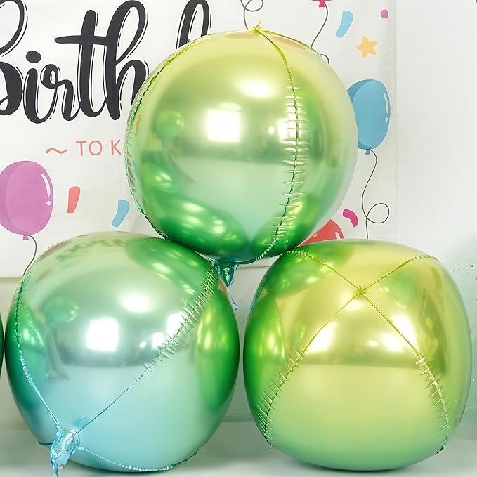 6Pcs Gradient Green Round Foil Balloons, 22" Large Helium Ball Mylar Balloon, Metallic Green Foil Balloon for Birthday Graduation Wedding Halloween Disco Prom Tropical Party Decorations