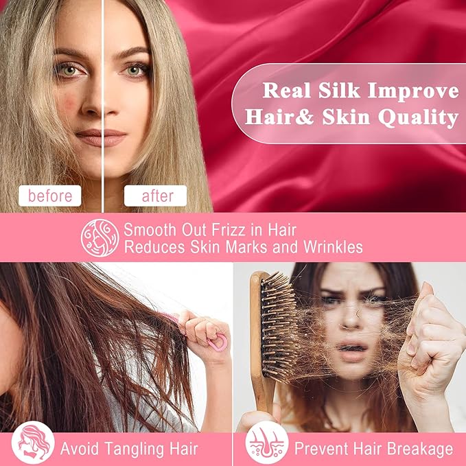 100% Pure Silk Pillowcase 2 Pack for Hair and Skin, Both Sides 23 Momme Grade 6A+ Mulberry Silk Pillowcases with Hidden Zipper, Soft&Smooth Cooling Pillow Cases (Red, Standard 20x26)