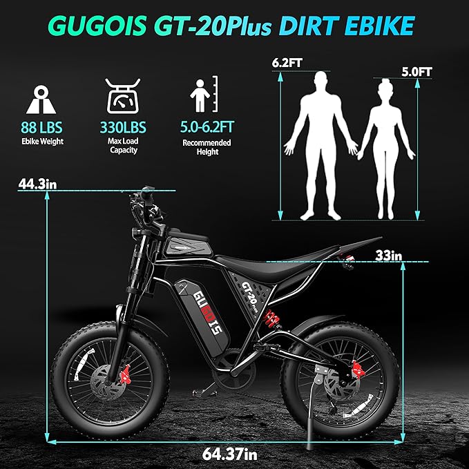 Electric Bike for Adults, 1000W/3000W Peak, 20"-26" Fat Tire Electric Dirt Bike, 48V 15.6Ah/23Ah Battery, Up to 30-35MPH & 45-60 Miles, Full Suspension, Dual Disc Brakes, 7-Speed All-Terrain E-Bike