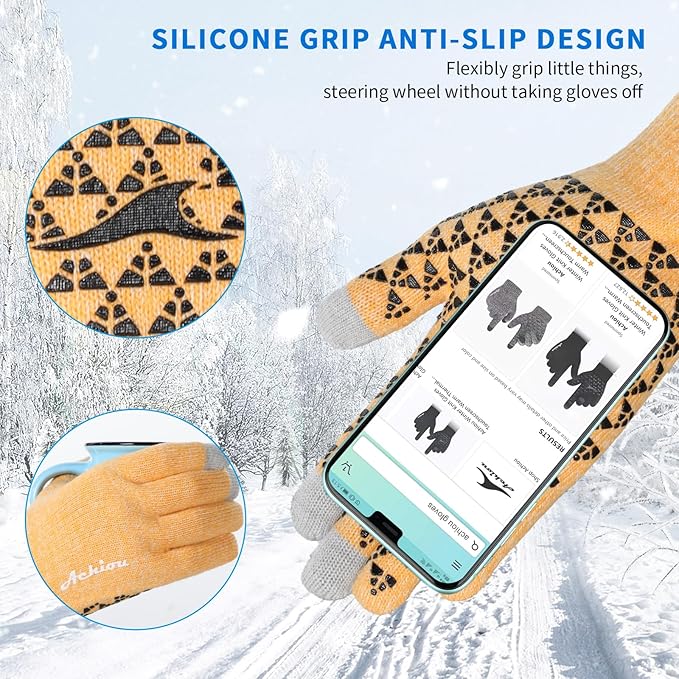 Achiou Winter Gloves, Glove for Men Women, Upgraded Touch Screen Texting Warm Running with Thermal Soft Knit Lining