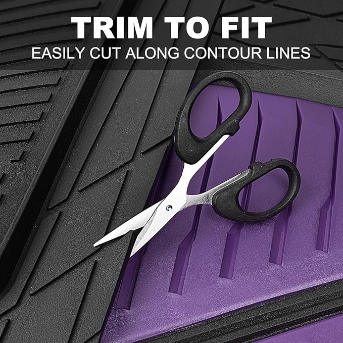 CAR PASS Heavy Duty Rubber Car Mats, Deep Dish Car Floor Mats All Weather, Car Mats Full Set Trim to Fit for Sedans SUVs Trucks, Waterproof Anti-Slip Automotive Mats, Black and Purple (4 Pcs)