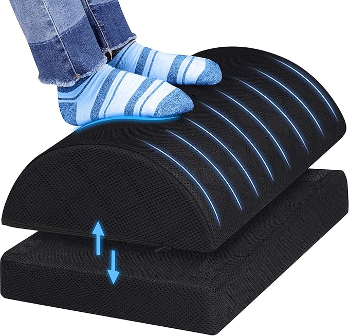Foot Rest for Under Desk at Work Adjustable Foam for Office and Home, Office Desk Accessories，Comfortable Footrest with 2 Adjustable Heights，Back & Hip Pain Relief (Black-16.9 in)