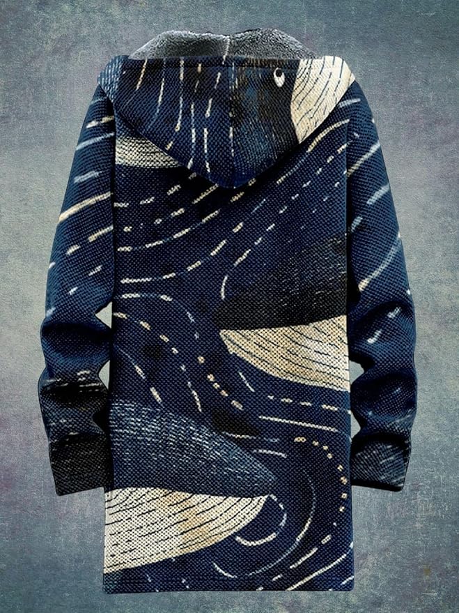 2025 Men's Ethnic Pattern Hooded Jacket Long Cardigan Hoodies Full Zip Vintage Knitted Zipper Coat with Pocket
