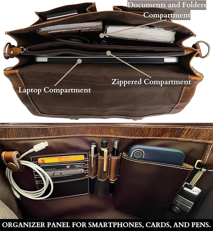 RUSTIC TOWN Handmade Leather Shoulder Briefcase Messenger Bag Mens 16 inch Laptop Satchel