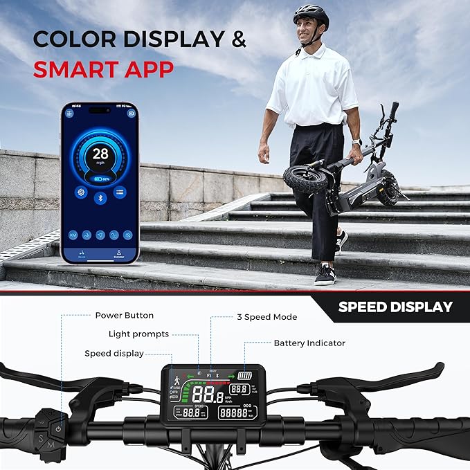 iScooter Electric Scooter, 800W Motor E-Scooter Up to 25/28 Miles Range, Top Speed 25/28 MPH,10" Off Road escooter Tires,Adjustable Handlebar Height, Folding Commuting Electric Scooter for Adults