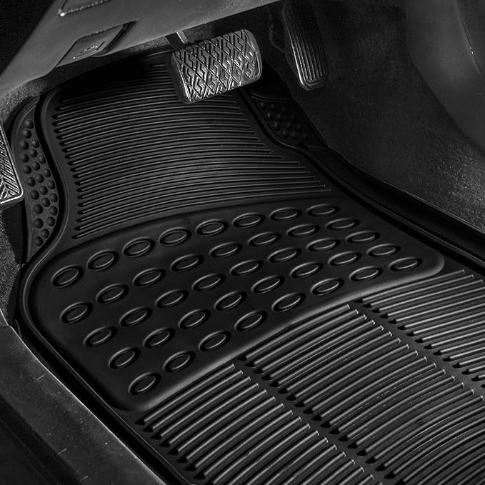 FH Group Climaproof™ Trimmable Non-Slip Vinyl Floor Mats Full Set - Universal Fit for Cars Trucks and SUVs (Black) F11306 + F16400