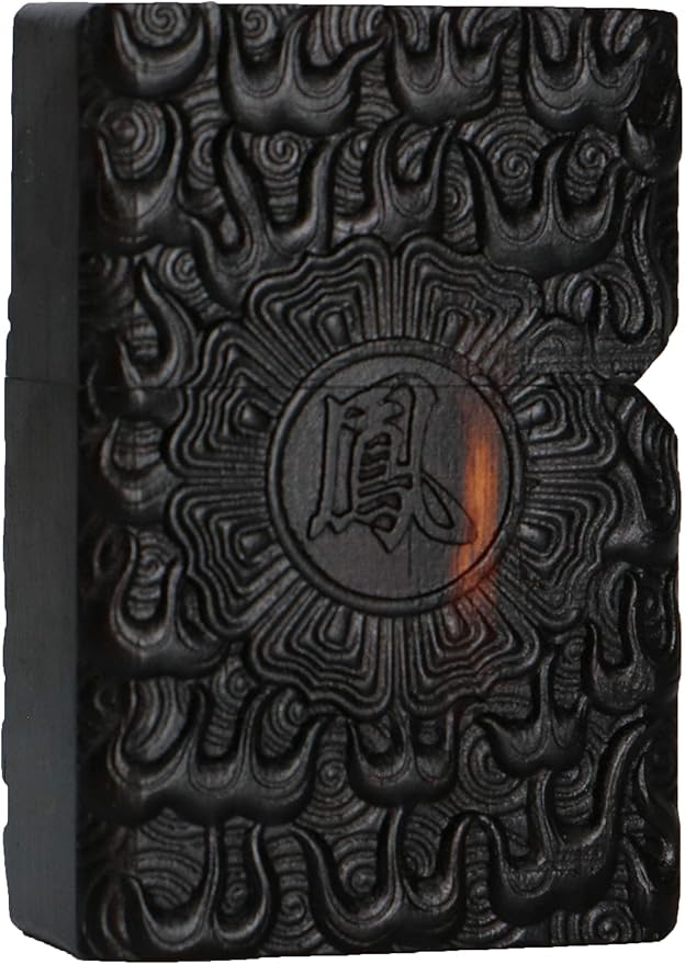 Natural Ebony Black Wood Carved Lighter Shell Box for Zippo Module (Phoenix Nirvana)
