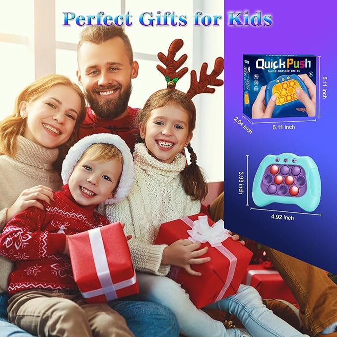 Fast Push Machine Light Up Fidget Toys for Kids Adults, Handheld Game for Kids 3-12, Quick Push Bubble Stress Toy, Sensory Toys Travel Games, Xmas Birthday Gifts for Boys Girls (Blue - Purple)