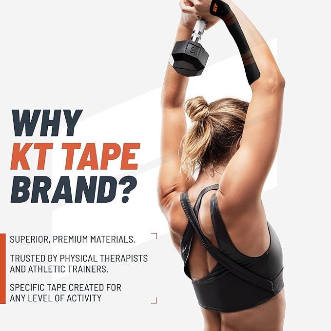 KT Tape, Pro Synthetic Kinesiology Athletic Tape, 20 Count, 10” Precut Strip
