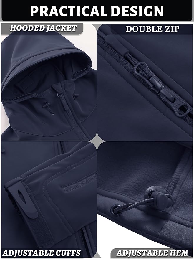 TACVASEN Men's Special Ops Military Tactical Soft Shell Winter Warm Fleece Lined Jacket Rain Hood Coat Hiking Snowboard