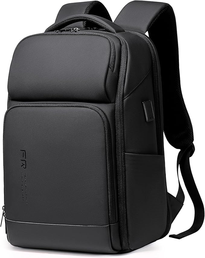 FENRUIEN Business Laptop Backpack 17 Inch, Water Resistant Computer Backpack with Charger, Black Travel Backpack Laptop Bag for Men