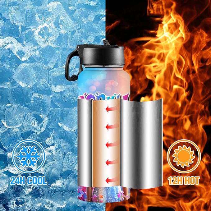 Personalized Water Bottles for Kids with Straw Lid Custom Girl Water Bottle for School Sports Personalized Names Stainless Steel Double Wall Insulated Cup Customized Gifts Style15