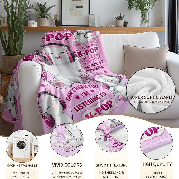 Kpop Blanket Gifts for K-Pop Fans - Super Soft Flannel Kpop Blankets for Girls Teen Fans Bedding Couch Sofa - Korean Kpop Merch Fandom Throw for Idol Lovers Dorm Decor Christmas (Style 02, 50 X 60)