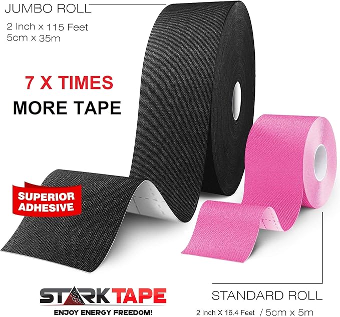 Starktape Original Kinesiology Athletic Tape. Professional Sports Tape for Ankle Wrist Knee Shoulder Muscles Joints. Latex Free, Waterproof, Stretchy, and Gentle on Skin. Up to 115 ft/Roll
