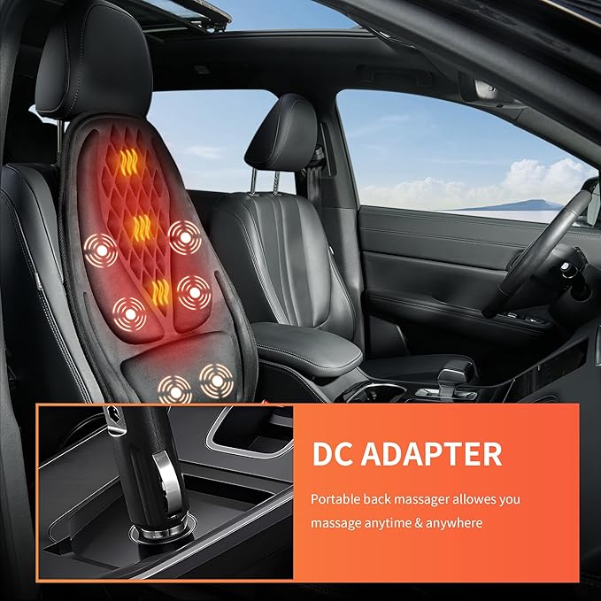 Back Massager with Heat, Seat Massager with 8 Powerful Vibration Motors, Portable Massage Chair Pad for Office Home Use, Gift for Men/Women/Family/Friends