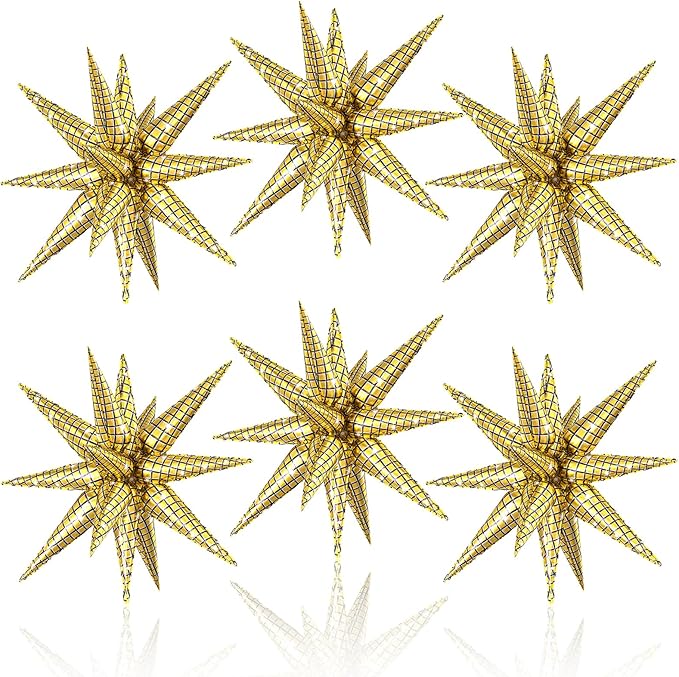 6PCS Star Balloons Disco, 22 Inch Large Gold Star Balloon Foil Balloons Christmas Party Balloon for Birthday Christmas Disco Bachelorette Wedding Anniversary Party Backdrops Decorations