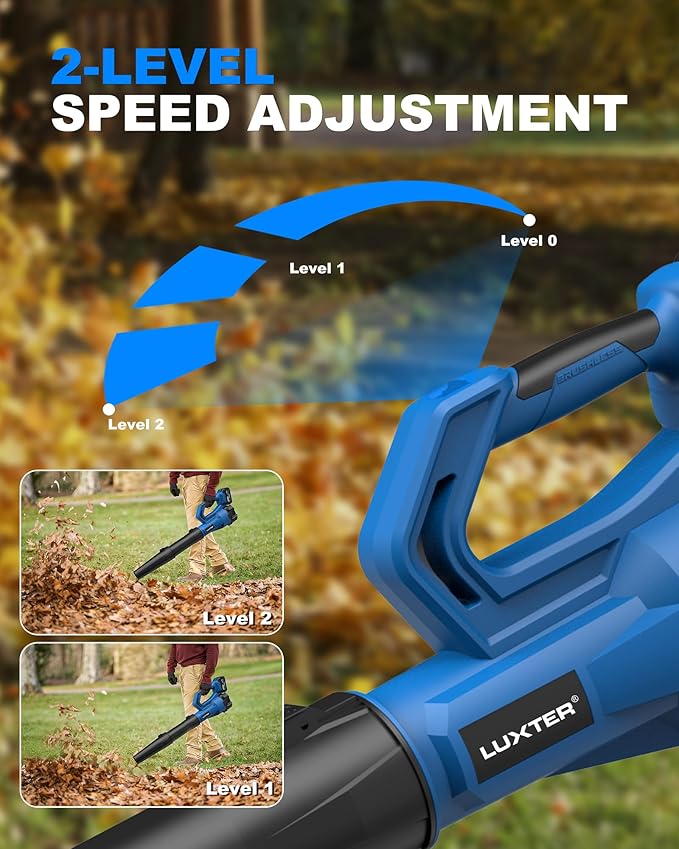 LUXTER Cordless Leaf Blower 320 CFM & 120 MPH 20V Brushless Electric Leaf Blowers 2-Levels Variable Speed with 2 X 4.0Ah Battery and Charger Included Blower for Lawn Care, Yard, Leaves, Dust, Snow