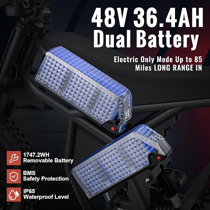 Winter Electric Dirt Bike for Adults, Upgraded 3000W 60V 50MPH //2400W 48V 37MPH Dirtbike, 36.4AH Dual Battery Ebike Up to 85 Miles, 25" Motorcycle Tire, UL2849 All Terrain for Mountains, Snow, Sand