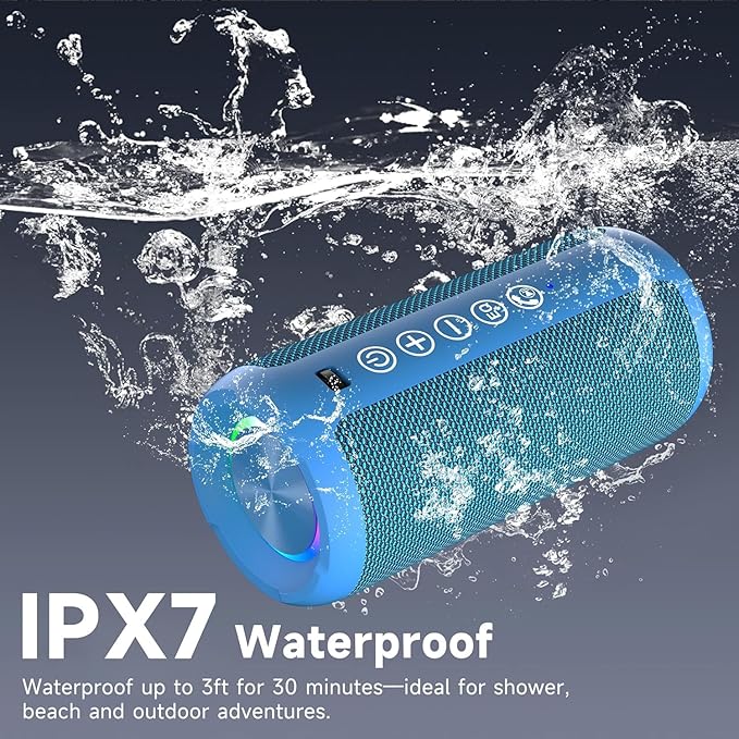Ortizan Portable Bluetooth Speakers, IPX7 Waterproof Wireless Outdoor Speaker with 24W Loud Stereo Sound And Bluetooth 5.3, Deep Bass, RGB Lights, Dual Pairing, 30H Playtime for Home, Party