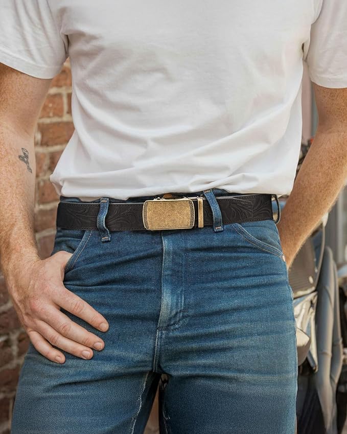 CHAOREN Mens Belt Leather Ratchet Belt - Customizable Fit, Effortless Style (35mm)