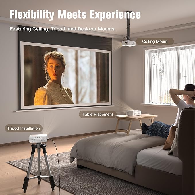 AuKing Projector, 2025 Upgraded Mini Projector, Full HD 1080P Home Theater Video Projector, Compatible with HDMI/USB/AV/Smartphone/TV Box/Laptop