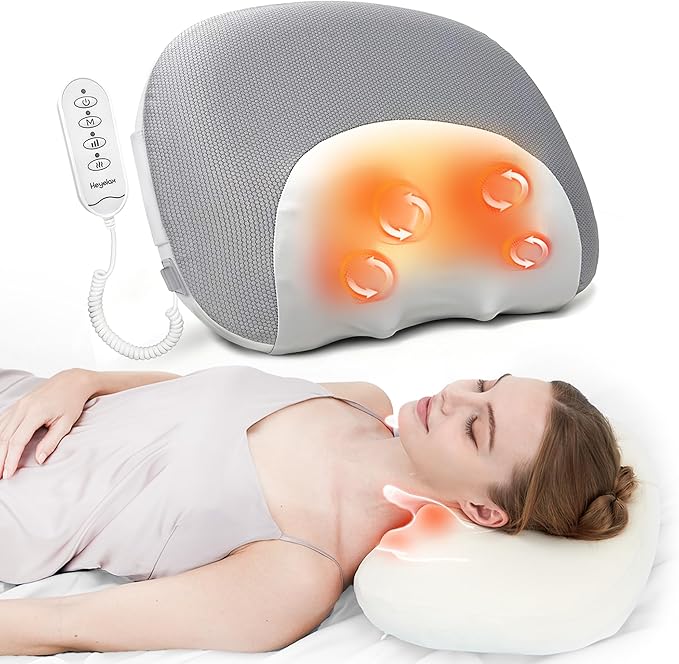 Shiatsu Neck Massager for Pain Relief deep Tissue Before Sleep, Cervical Neck Pillow,Cordless & Memory Foam Pillows with Heat,Gifts for Mom, Dad, Women, Men (Gray with Wired Controller)