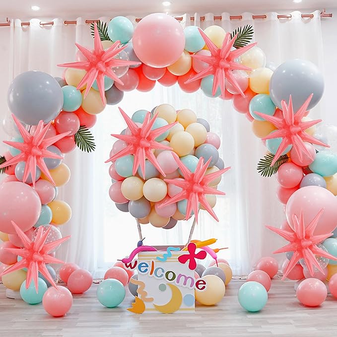TONIFUL 4 Pcs 22inch 4D Light Pink Explosion Star Mylar Balloons for Party Backdrop Christmas,New Year Birthday, Wedding Baby Shower Anniversary Photo Booth Supplies