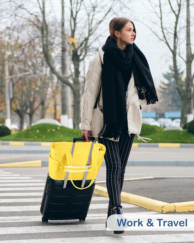 TOPDesign Puffy Tote Bag for Women with Cup Holder & Laptop Compartment & Cosmetic Bag & Trolley Sleeve for Work, Travel