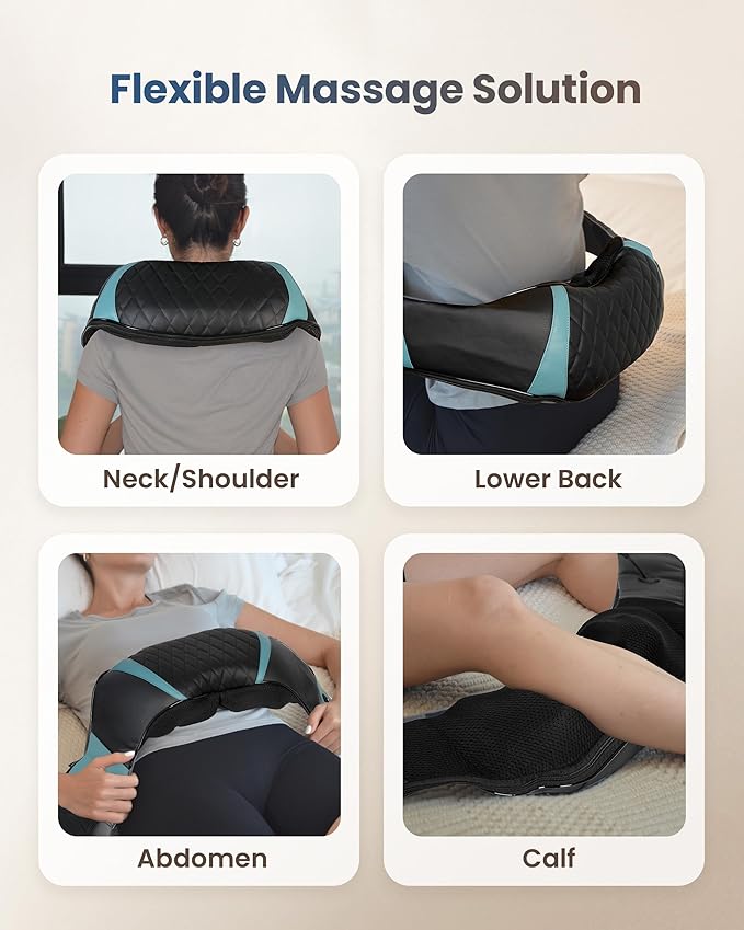 COMFIER Cordless Neck Massager with Heat, Deep Tissue Shiatsu Massage Pillow for Shoulder Back Pain Relief, 3D Kneading Portable Rechargeable Wireless Body Massager