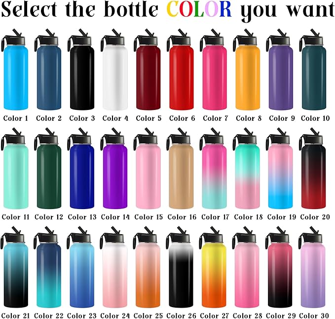Personalized Photo Water Bottle with Straw Lid, 18 oz/32 oz Custom Stainless Steel Sports Water Bottle with 1-9 Picture Name or Text-Double Wall Vacuum Insulated Gift Cup for Kids Women Men