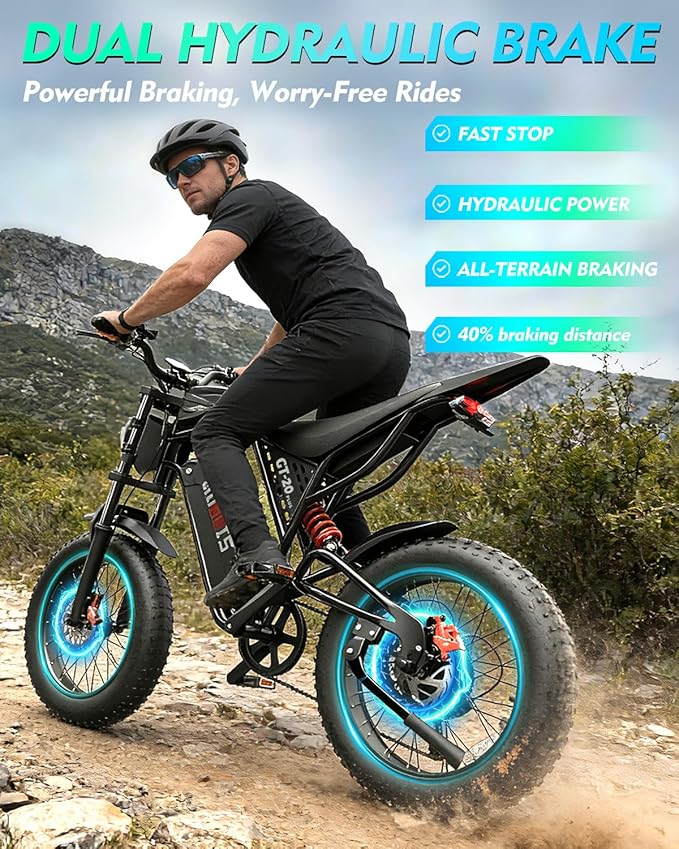 Electric Bike for Adults, 1000W/3000W Peak, 20"-26" Fat Tire Electric Dirt Bike, 48V 15.6Ah/23Ah Battery, Up to 30-35MPH & 45-60 Miles, Full Suspension, Dual Disc Brakes, 7-Speed All-Terrain E-Bike
