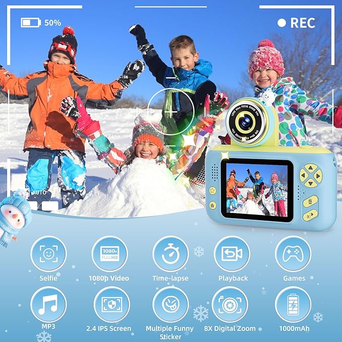 Camera for Kids, Toddler Volging Cameras Age 3-8 Christmas Birthday Gifts for Boys and Girls 3-12 Year Old Boys Digital Camcorder for Video Portable Kids Selfie Camera with 32GB SD Card Blue