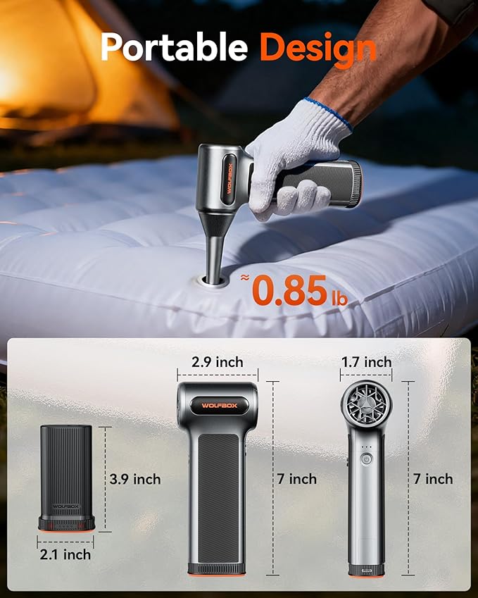 WOLFBOX MF200 Compressed Air Duster with Removable Battery & 4 Nozzles, Cordless 3-Speed Adjustable Mini Blower for Computer Keyboard, Car Cleaning, Home, and Outdoor Use
