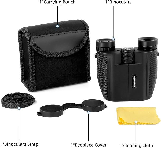 Binoculars for Adults and Kids, 12x25 HD Compact Binoculars for Bird Watching, Large Eyepiece Waterproof Binocular and Low Light Vision, Easy Focus for Sport Games, Outdoor Hunting, Travel Sightseeing