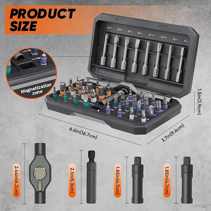 Saker 42 in 1 Magnetic Screwdriver Set, Multi Bit Free Combination Ratchet Screwdriver Set Portable Repair Tool Kit for Valentine's Day Gifts Furniture, Computer, Bicycle and DIY Grey