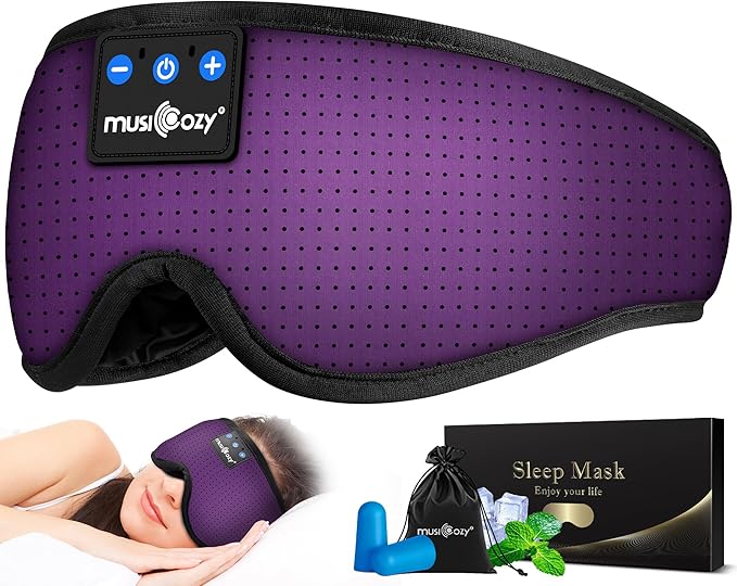MUSICOZY Sleep Headphones, Bluetooth 5.4 Sleep Mask Headband Headphones Sleeping Eye Mask, Wireless Music Earbuds Earphones with HD Stereo Speakers Cool Gadgets Gifts (Dark Purple)