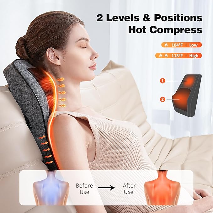 Boriwat Back Massager with Heat, Neck Massager for Pain Relief Deep Tissue, 3D Kneading Massage Pillow for Back, Neck, Shoulder, Legs, Gifts for Women Men Mom Dad