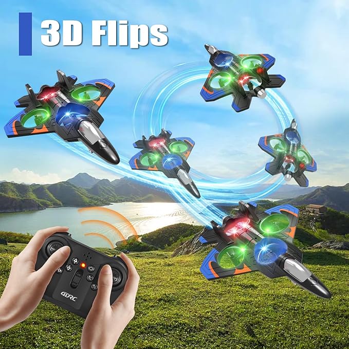 4DRC V32 Foam Remote Control Airplanes RC Planes for Kids Adults, RC Airplane Fighter Jet with Light, 360° Flip Fighter Jet Toys