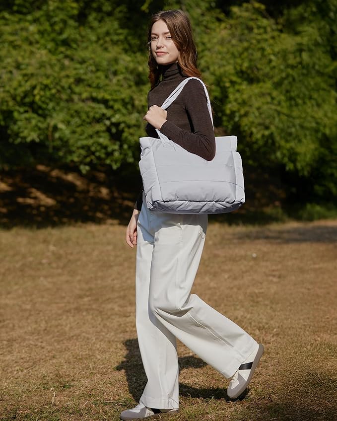 BAGSMART Tote Bag for Women, Lightweight Puffy Tote Bag with Compartments Shoulder Bag Handbag for Travel, Work, Gym | Puffy, Lightweight, for Travel, Quilted, Tote Bag with Compartments, Work