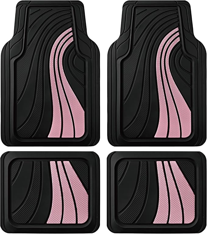 Road Comforts Car Floor Mats Full Set – Front & Rear Car Floor Mats with Aluminum Design, Anti-Slip Backing, All-Weather Protection, Trim-to-Fit Car Mats for Most Sedans, SUVs & Vans - Pink