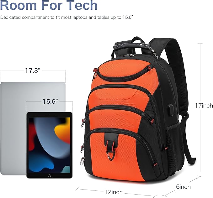 Boavan Laptop Backpack for men, 15.6 inch Laptop Bag with USB Port, Waterproof Travel Work Backpack Purse, Anti-Theft Teacher Nurse Doctor Casual Bookbags Office Business backpack，Orange Black