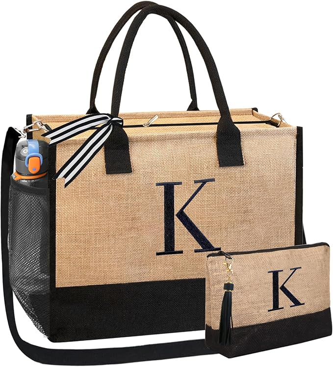 BeeGreen Beach Bag for Women Summer Tote Bag for Friends Mother Bride Personalized Travel Tote Bag with Embroidery & Adjustable Shoulder Strap Large Gifts Bag K
