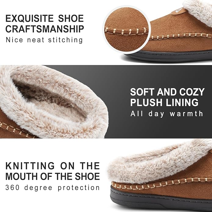 ATHMILE Mens Slippers Warm Moccasin Memory Foam House Shoes Indoor Outdoor Fuzzy Plush Lined Slippers for Home Bedroom
