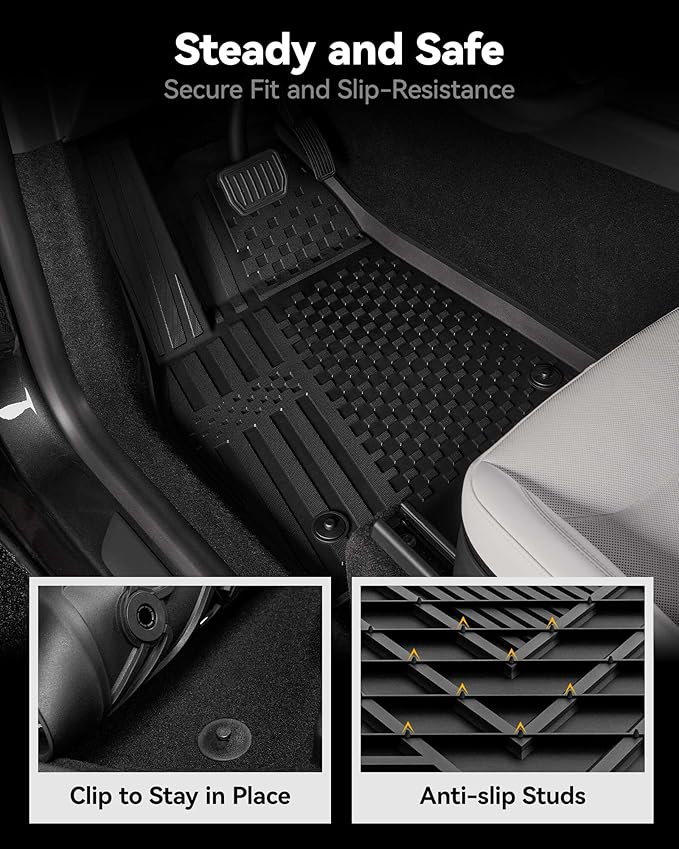 3W Floor Mats Compatible for Tesla New Model Y 2025 2026 Juniper(Including Standard), TPE All Weather Custom Fit Floor Liner for Model Y, 1st & 2nd Row Set Car Mats, Black