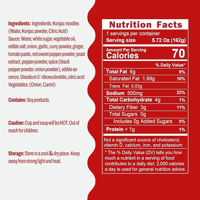 Hethstia Konjac Noodles Red Curry Soup Cups – 6-Pack Shirataki Angel Hair Pasta, Low Carb (4g), Instant Konjac Spicy Red Curry Broth, Gluten-Free, Low Sugar, Low Fat, Healthy Asian Ramen