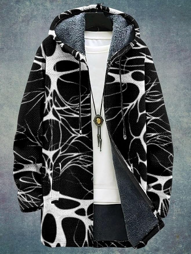 2025 Men's Ethnic Pattern Hooded Jacket Long Cardigan Hoodies Full Zip Vintage Knitted Zipper Coat with Pocket